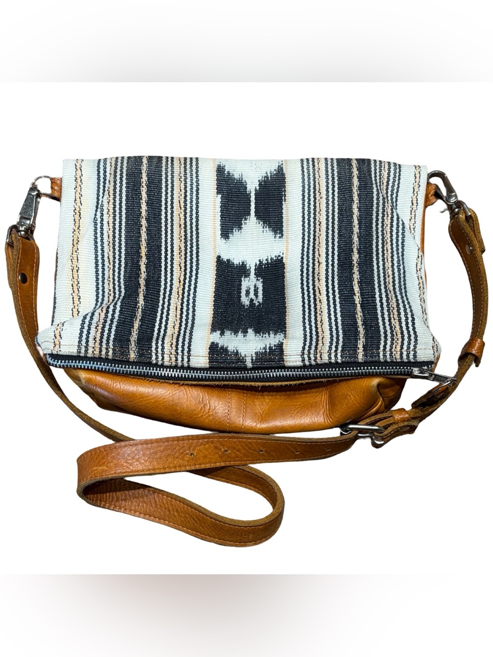 Ixchel Triangle Handmade Guatemala Leather Woven Foldover Crossbody